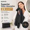REDKISS Black Towel Set: a 6-Piece Set of Premium, Soft Bath Towels. This Ultra-Absorbent, Luxurious 6-Piece Set Includes 2 Bath Towels, 2 Hand Towels, and 2 Face Towels, Perfect for Everyday Use in Bathrooms, Gyms, Hotels, and Spas.