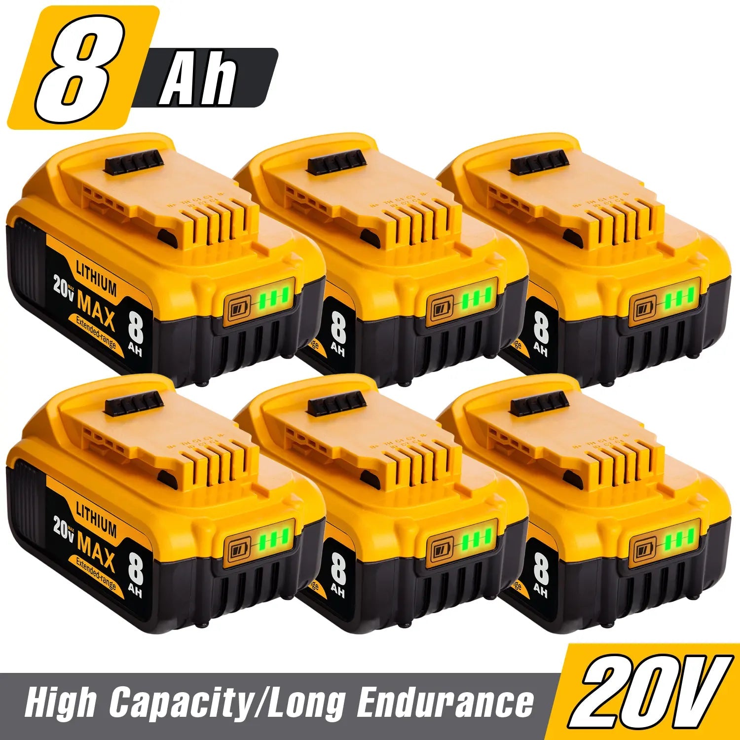 20V Max 8.0Ah Lithium Replacement Battery for Dewalt Cordless Power Tools - Compatible with Dewalt DCB208, DCB200, DCB206, DCB205, DCB204 Models