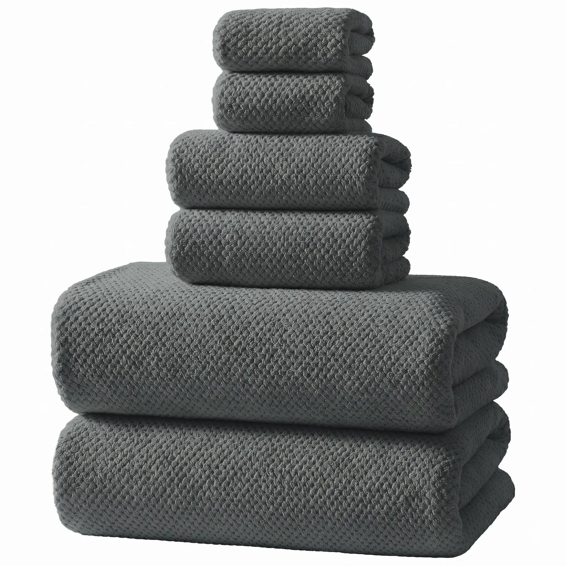 REDKISS Black Towel Set: a 6-Piece Set of Premium, Soft Bath Towels. This Ultra-Absorbent, Luxurious 6-Piece Set Includes 2 Bath Towels, 2 Hand Towels, and 2 Face Towels, Perfect for Everyday Use in Bathrooms, Gyms, Hotels, and Spas.