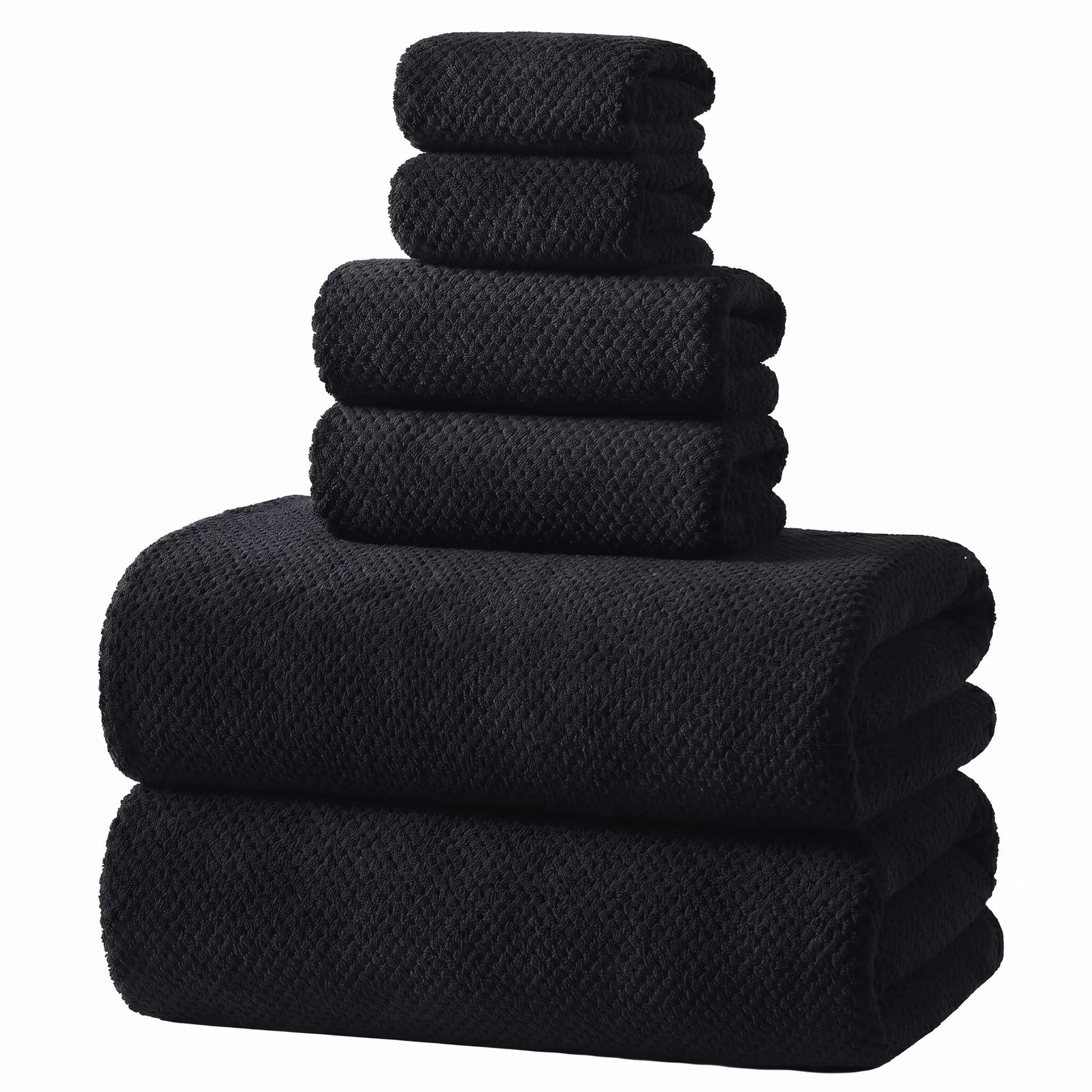 REDKISS Black Towel Set: a 6-Piece Set of Premium, Soft Bath Towels. This Ultra-Absorbent, Luxurious 6-Piece Set Includes 2 Bath Towels, 2 Hand Towels, and 2 Face Towels, Perfect for Everyday Use in Bathrooms, Gyms, Hotels, and Spas.