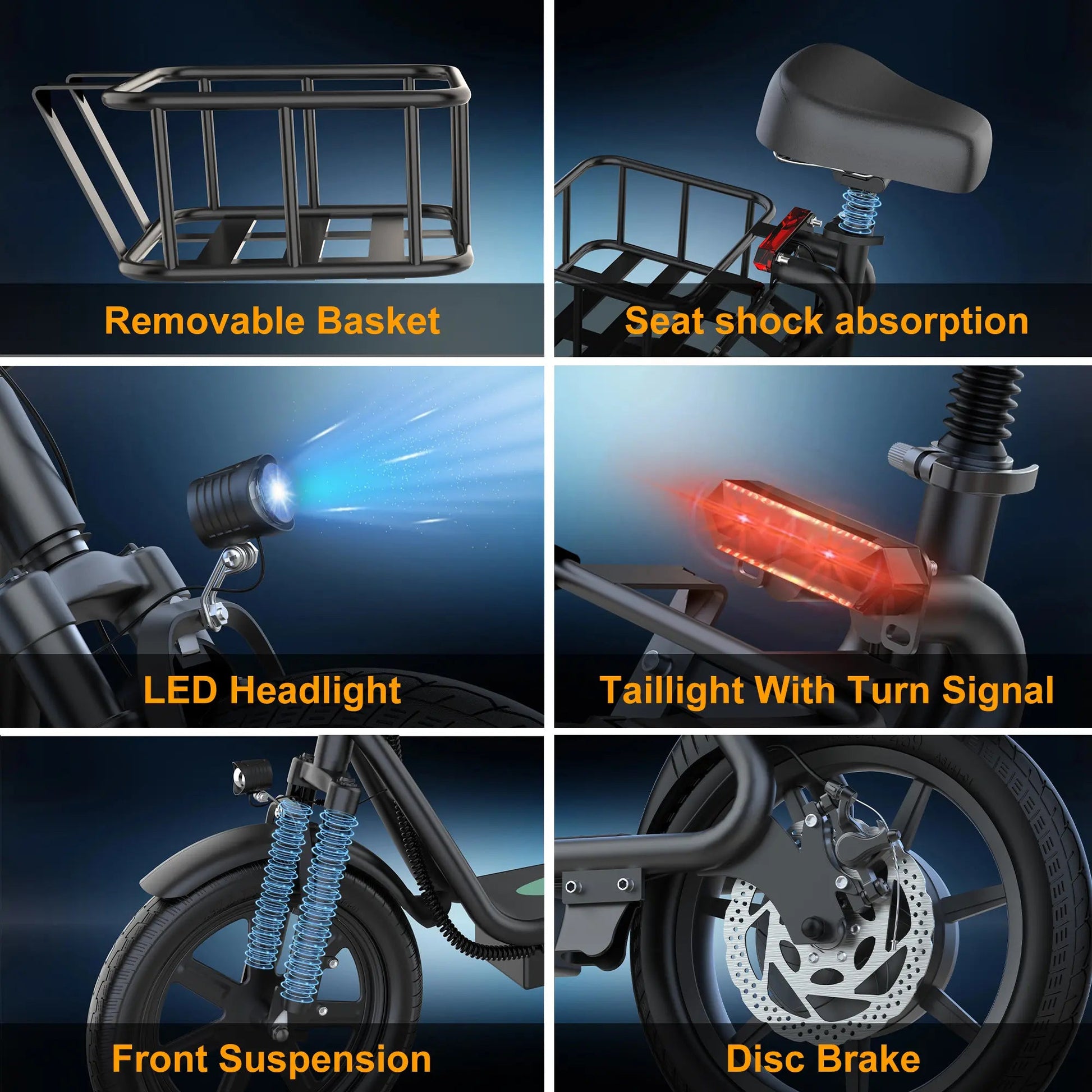 Foldable Electric Scooter with Seat and Basket, 500W Peak Motor, 48V/10.4Ah Rechargeable Battery, LED Headlight, Rear Disc Brakes, Dual Shock Absorbers, Adjustable Height, Customizable Size, 22MPH Max Speed, 28Miles Max Range