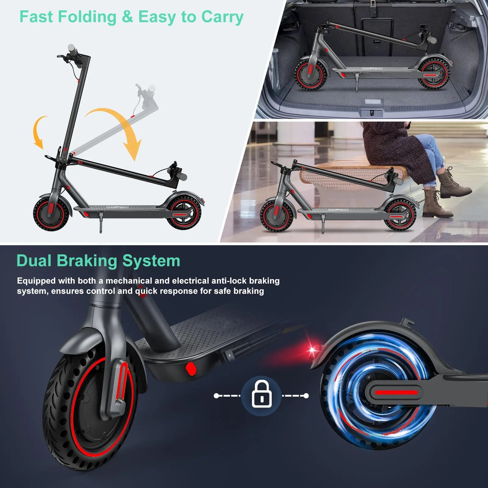 28MPH Max Speed D8 Pro Electric Scooter 8.5-Inch Explosion-Proof Tires 350W Brushless Motor 7.8Ah Battery 265 Lbs Max Load 3 Speed Modes Foldable Portable Front Rear Lights City Commuter App Smart Control